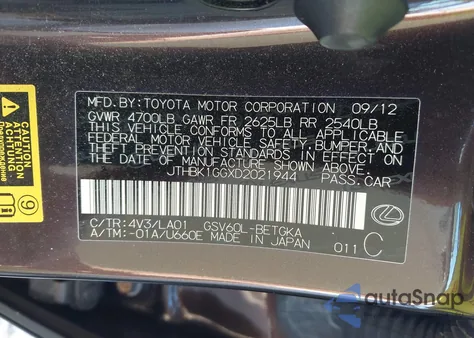 2013 Lexus Es 350 из США, поврежденный, VIN JTHBK1GGXD2021944